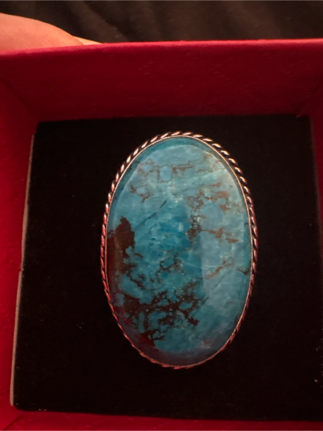Genuine Oval Turquoise Ring 925  Sterling Silver