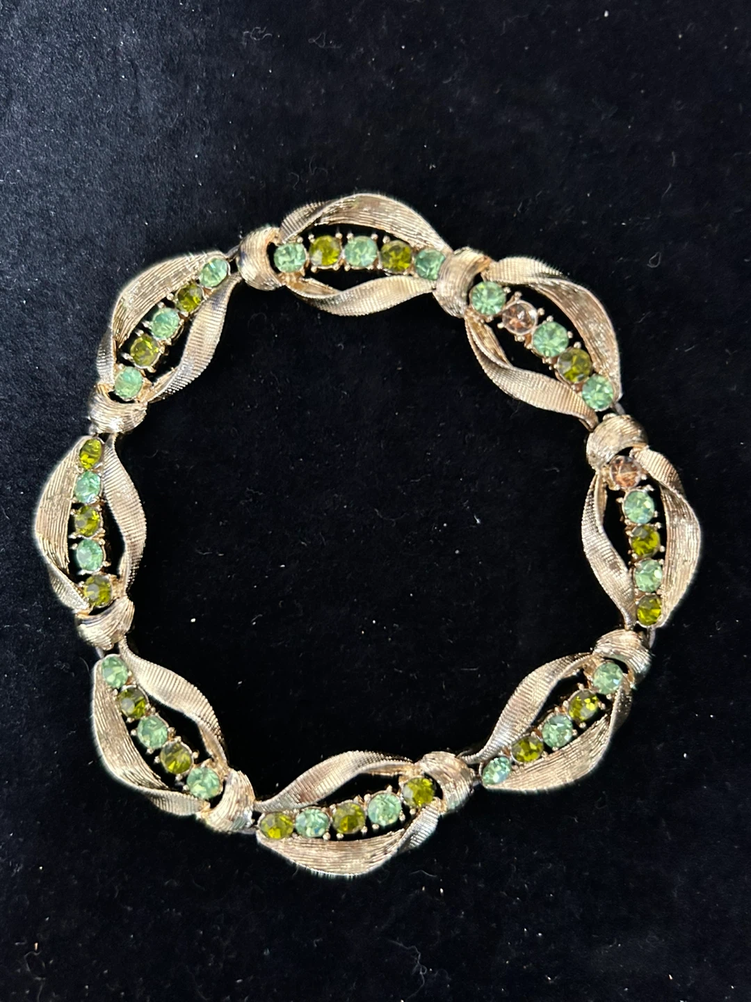 Gold-tone Bracelet with Green Rhinestones