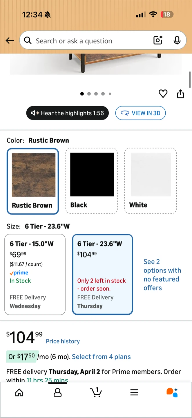 Rustic Brown 6 Tier Bookshelf - 23.6"W - photo 3