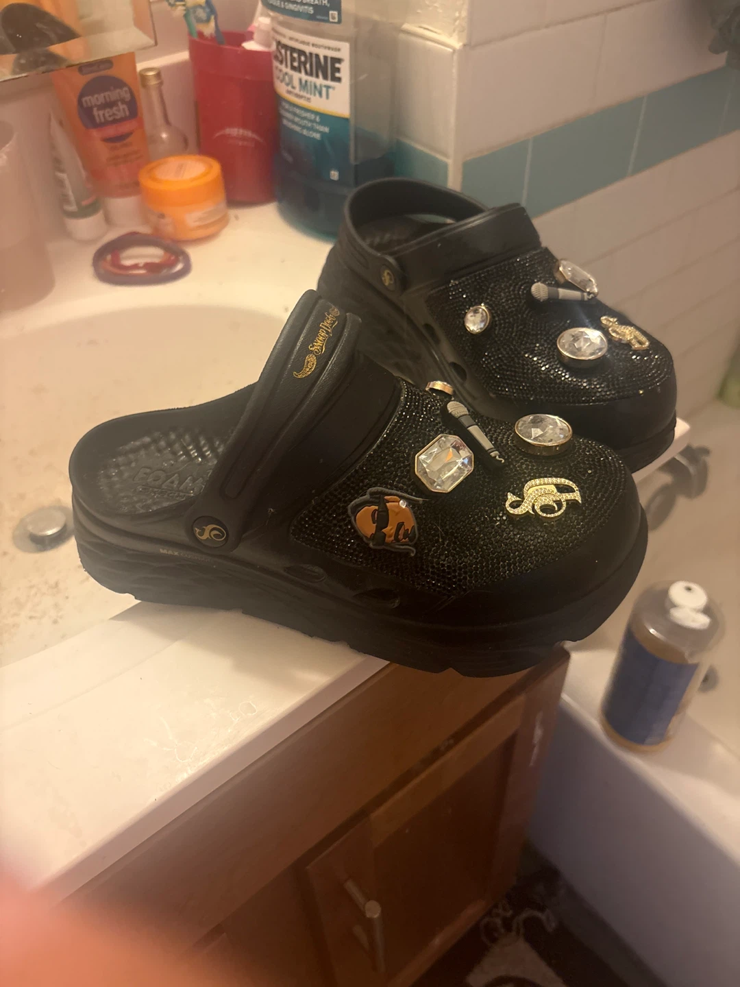 Black Crocs with Rhinestones and Charms