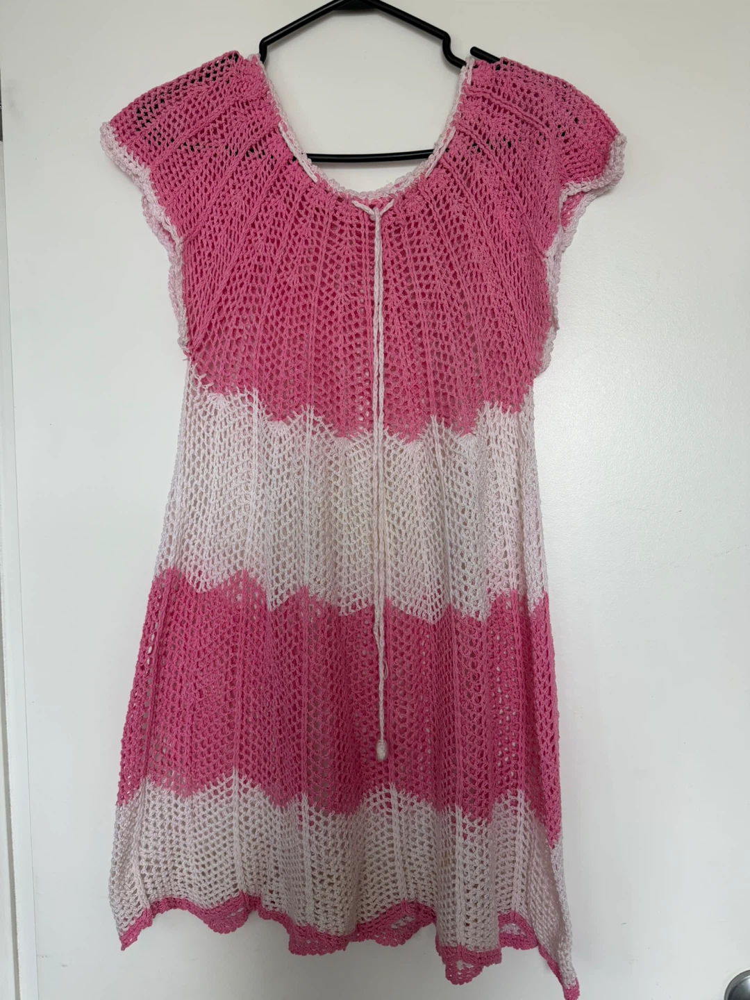 Pink and White Crochet Swimwear  Cover-up