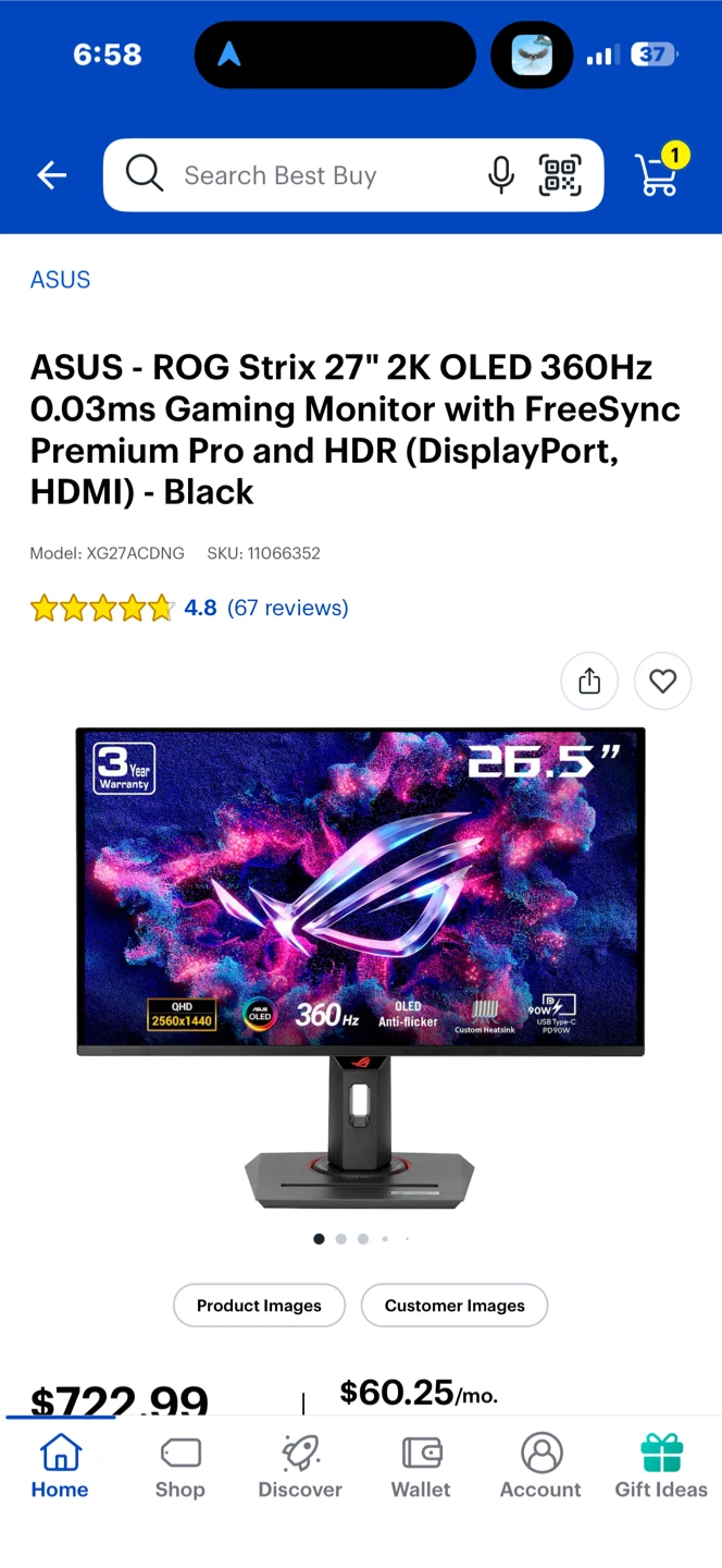 ASUS ROG Strix XG27ACDNG 27" OLED Gaming Monitor