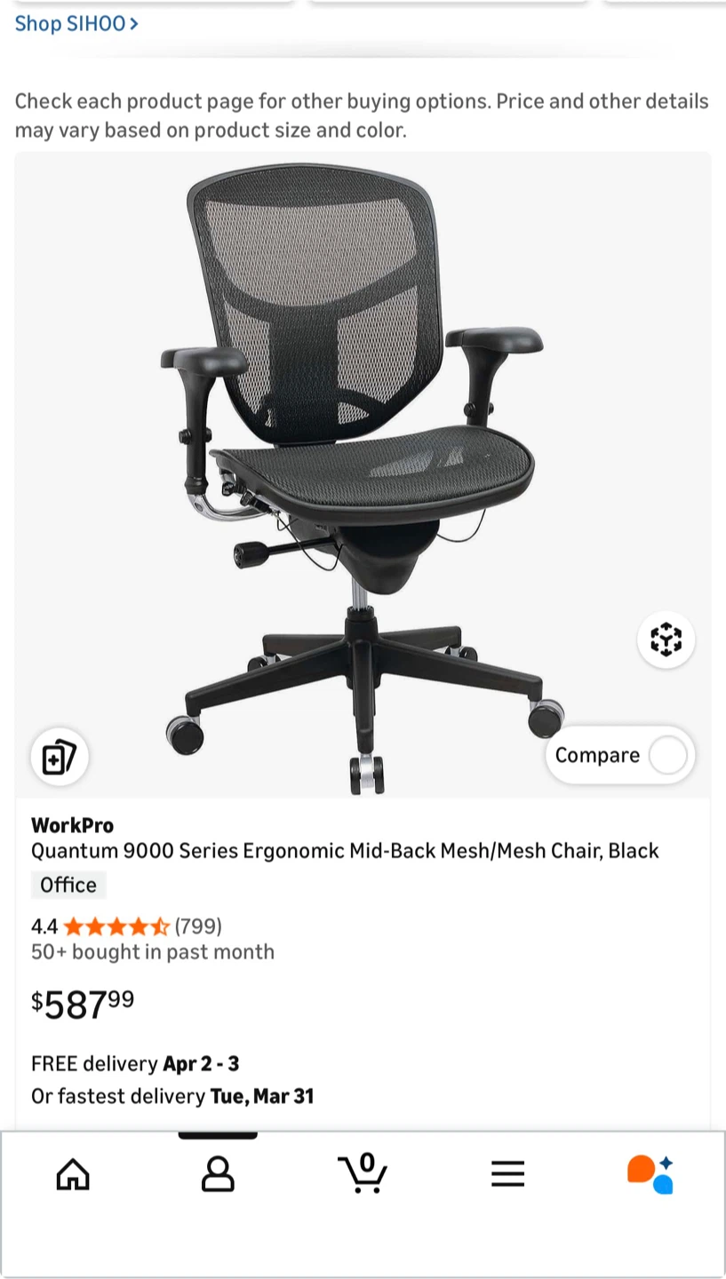 WorkPro Quantum 9000 Series Ergonomic Mid-Back Mesh Chair, Black - photo 2