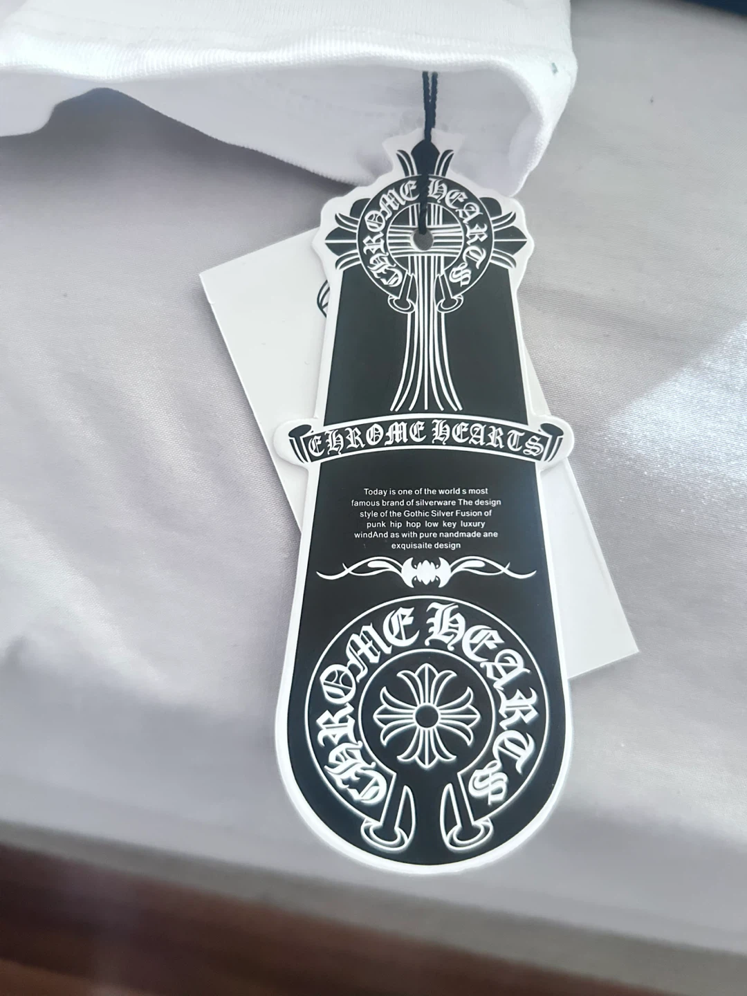 Chrome Hearts White Baseball T-Shirt with Black Sleeves - photo 2