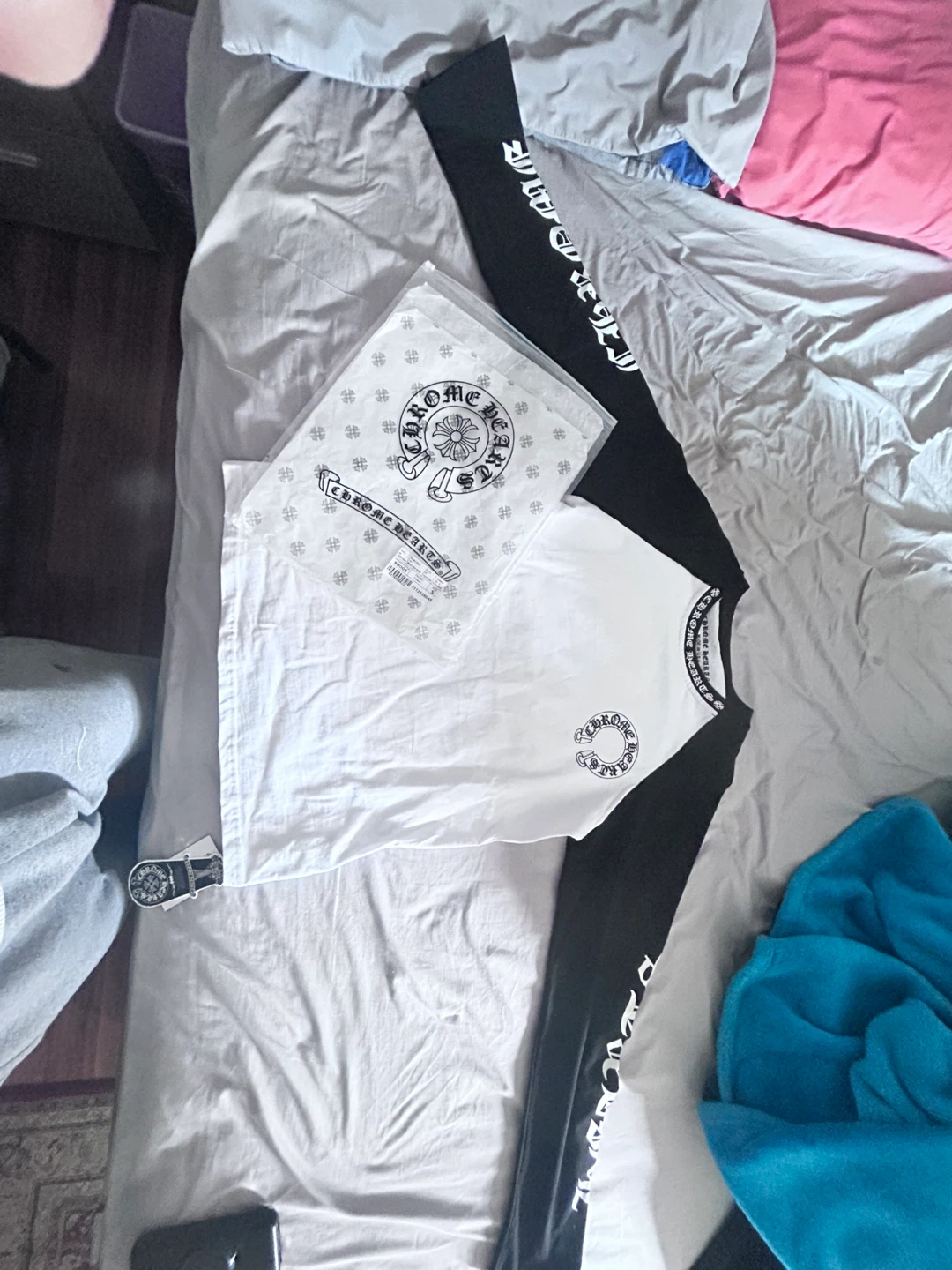 Chrome Hearts White Baseball T-Shirt with Black Sleeves