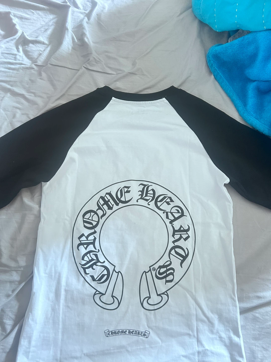 Chrome Hearts White Baseball T-Shirt with Black Sleeves - photo 3