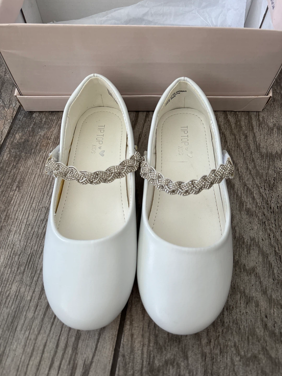 TIP TOP Kids White Embellished Strap Ballet Flats - Size 1