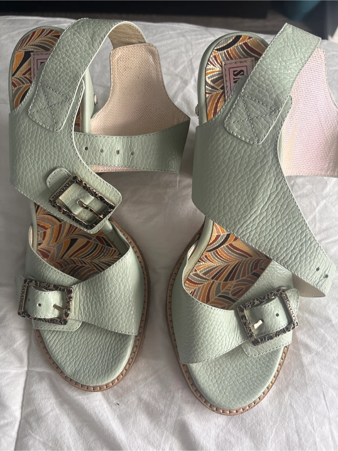 SAVAGE X FENTY Light Green Leather Heeled Sandals Size 8