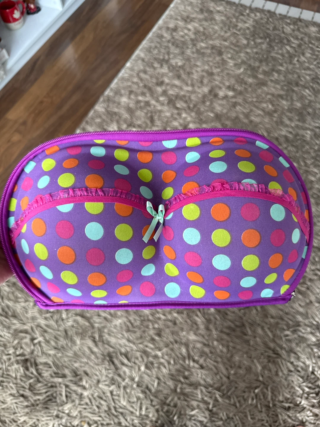 Purple Polka Dot Bra Case Holder