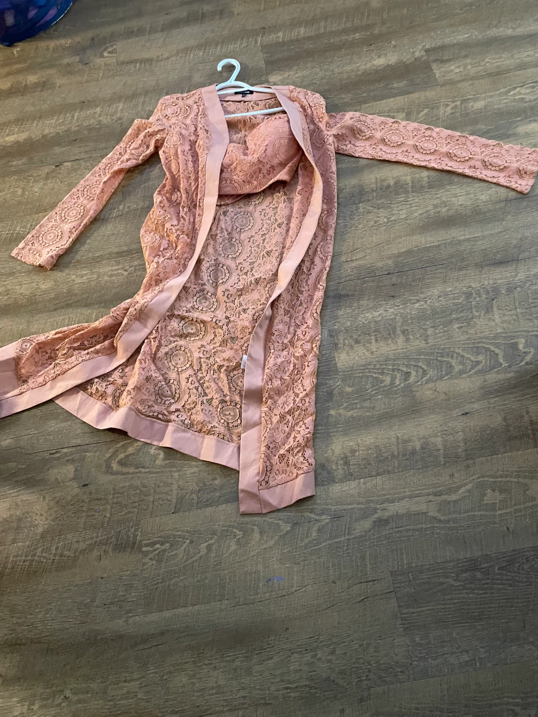 Fashion Nova Pink Lace Wide Leg Pants and Matching Duster Set