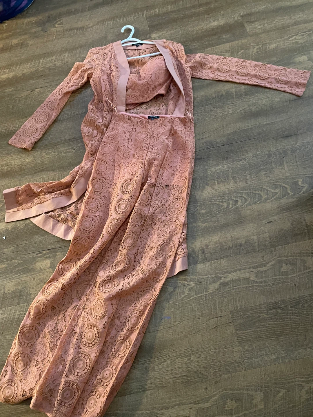Fashion Nova Pink Lace Wide Leg Pants and Matching Duster Set - photo 2