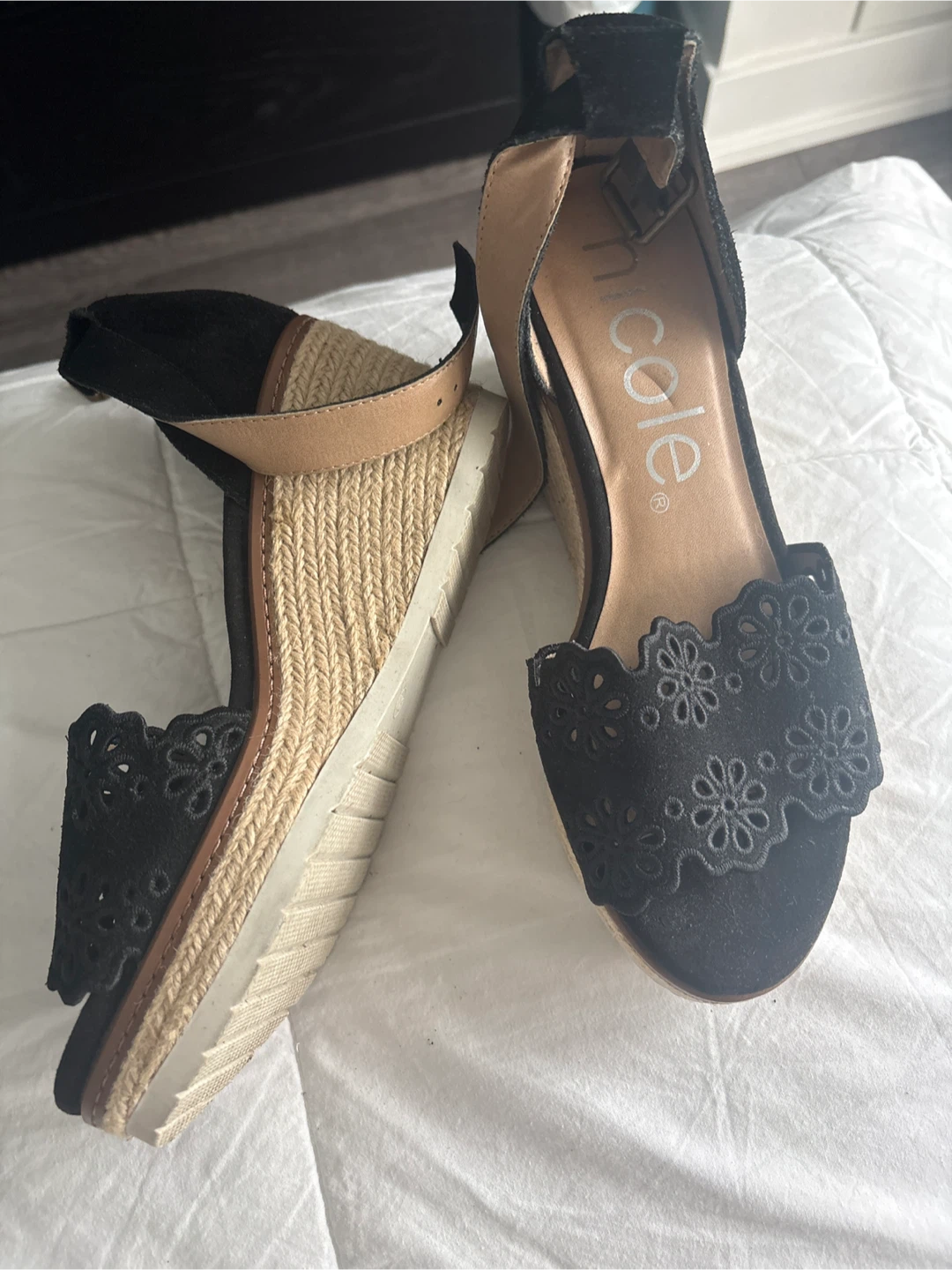 Nicole Black Suede Wedge Sandals - photo 2