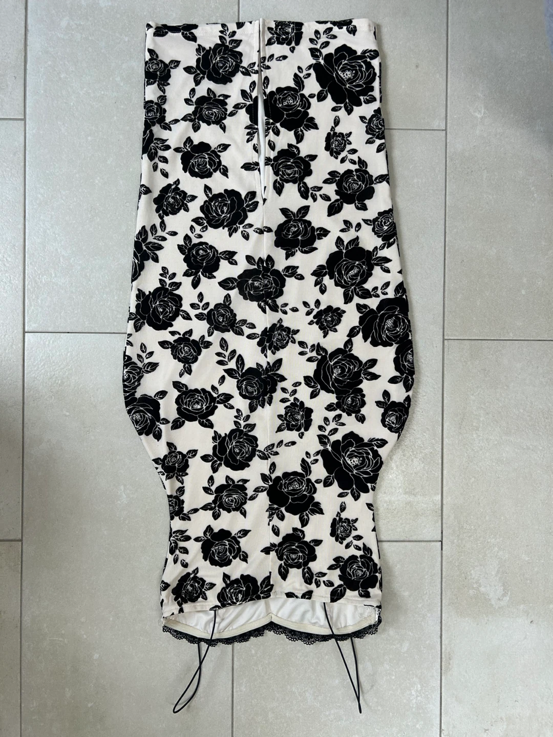 Cream & Black Rose Print Dress with Lace Trim - photo 4