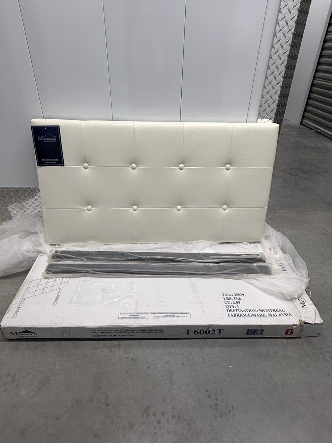 Monarch Twin Size White Tufted Headboard