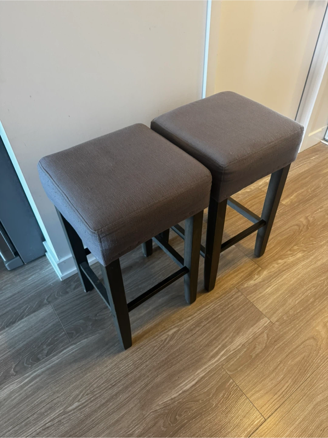 Set of 2 Grey Upholstered Bar Stools