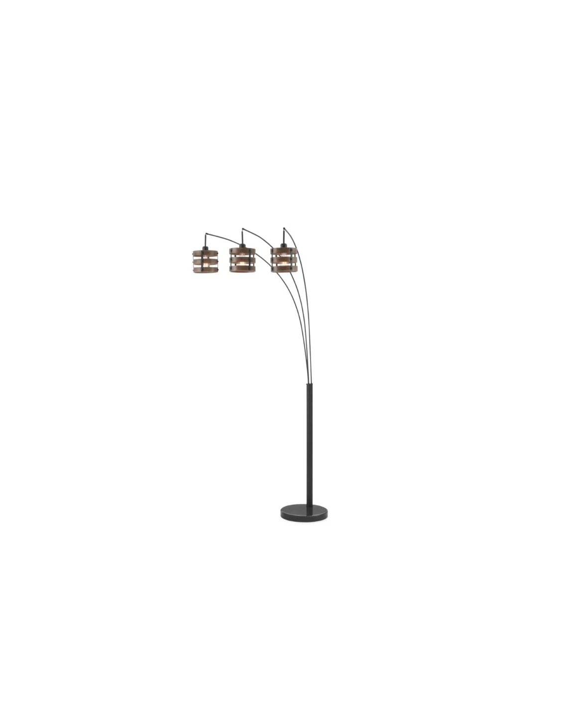 3-Light Arc Floor Lamp with Wood-Tone Accents