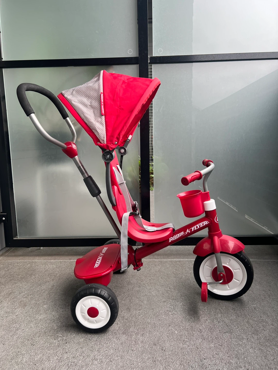 Radio Flyer Red Tricycle with Canopy and Push Handle