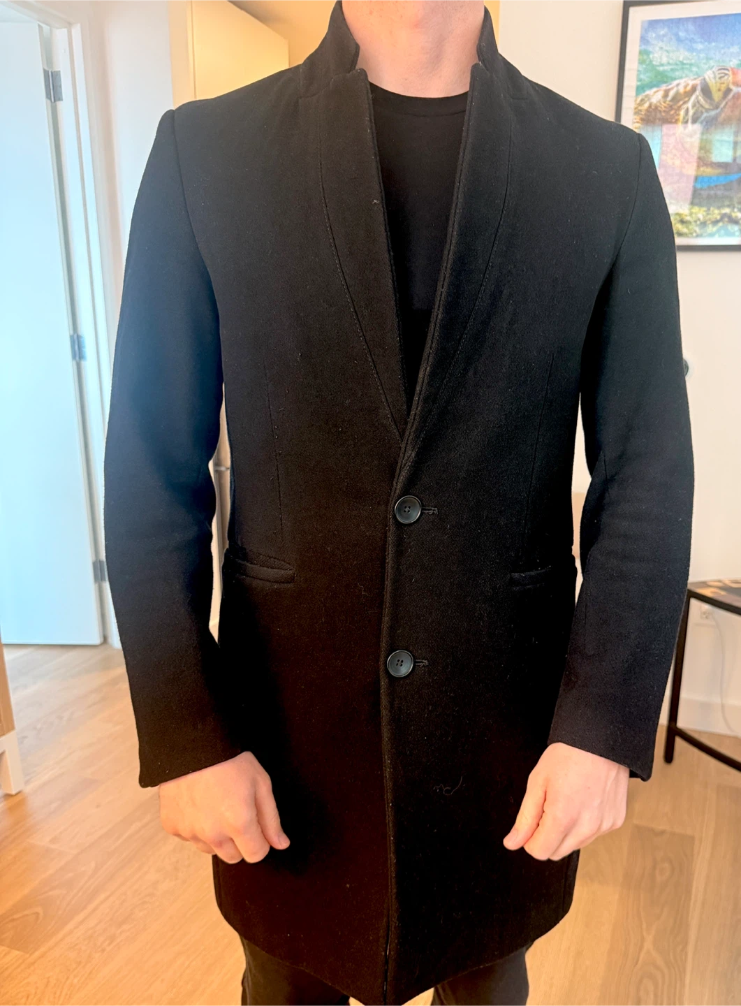 Zara Man Black Wool Blend Coat - Size S