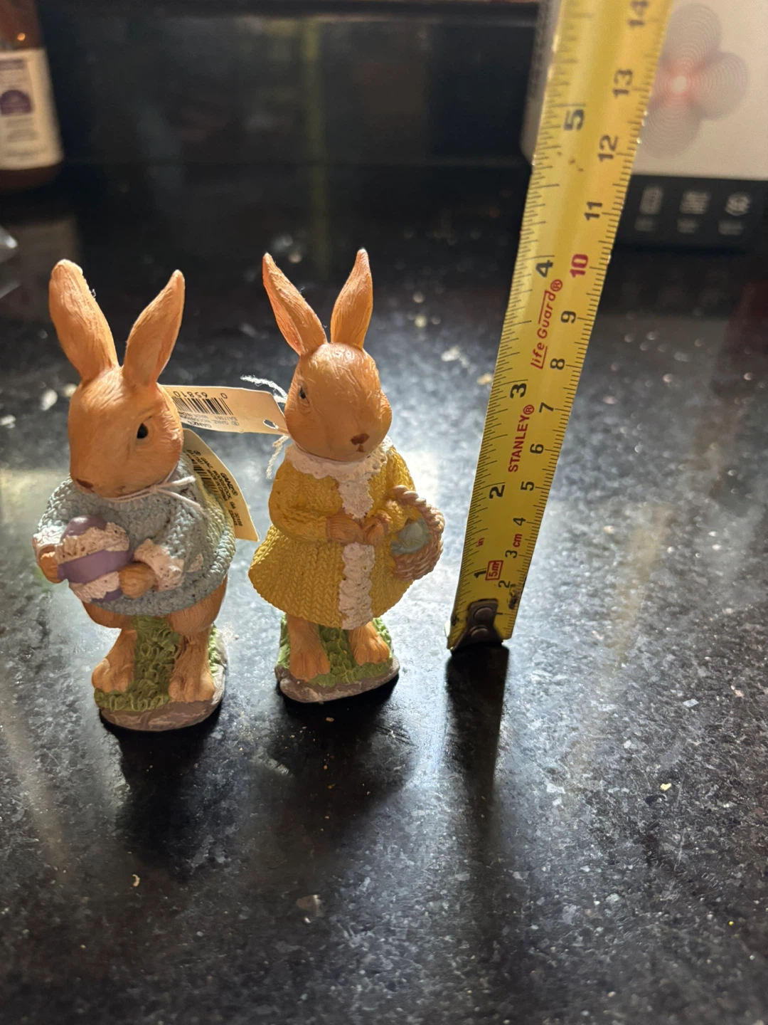 Easter Bunny Figurines with Egg and Basket