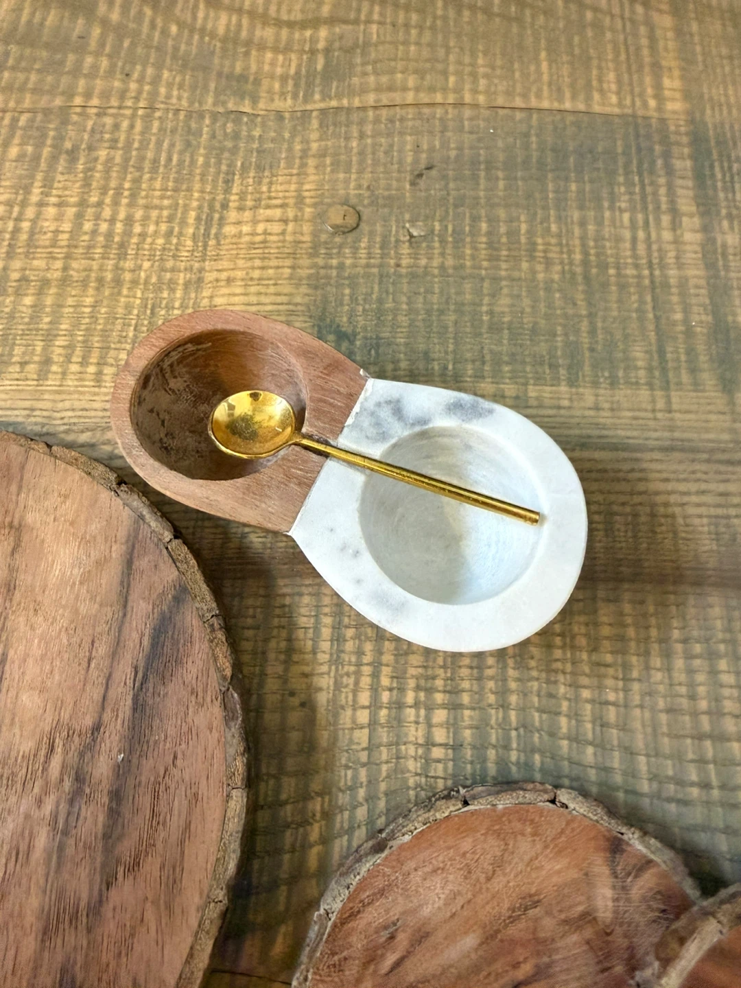 Wood and Marble Coasters Set with Spoon Holder - photo 3