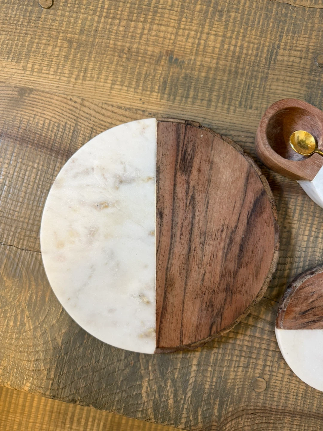 Wood and Marble Coasters Set with Spoon Holder - photo 4