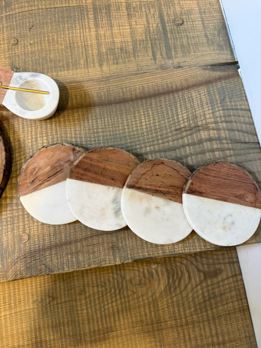 Wood and Marble Coasters Set with Spoon Holder - photo 2