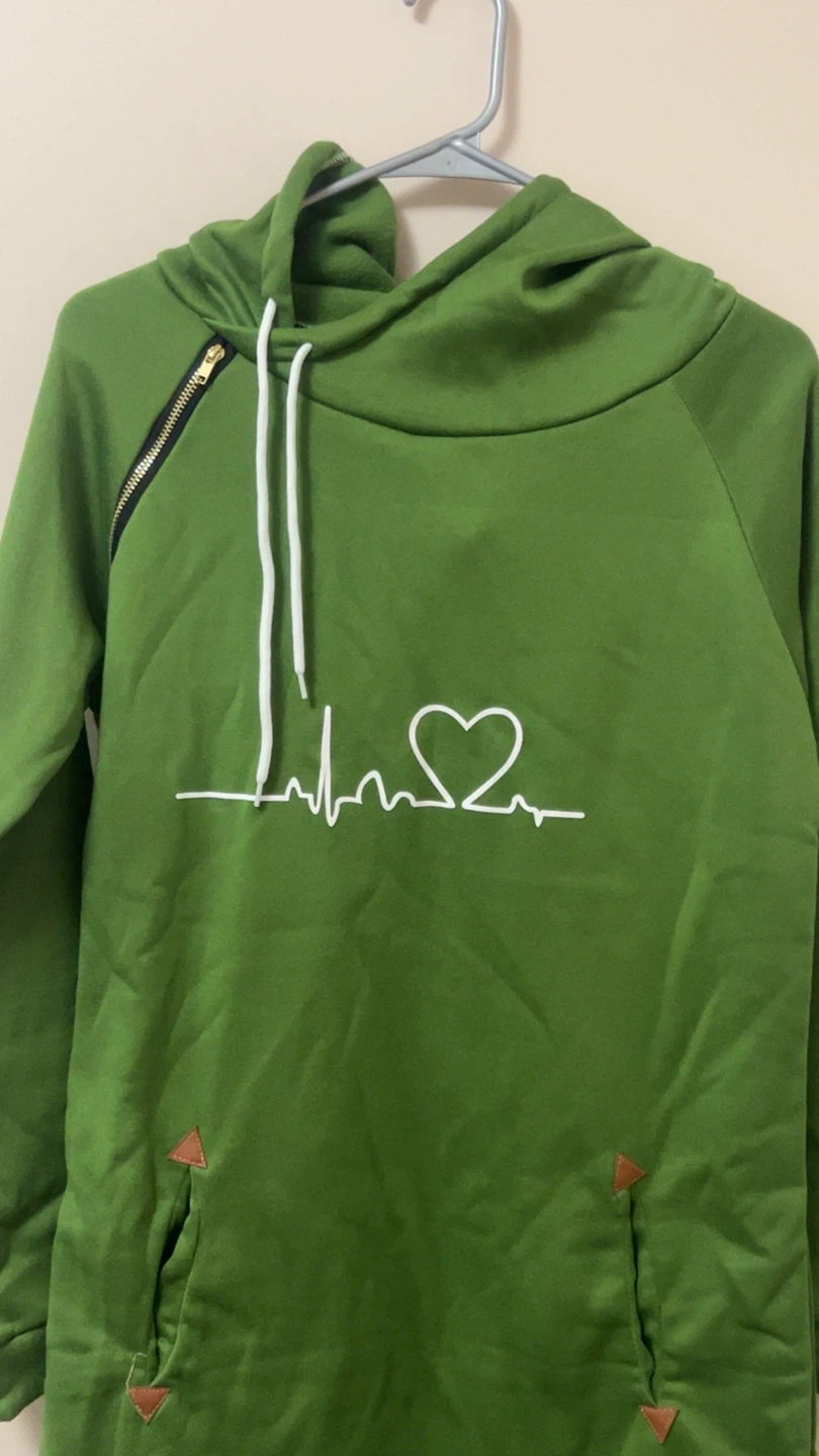 Green Pullover Hoodie Dress with Heartbeat Design - Size XL - photo 2