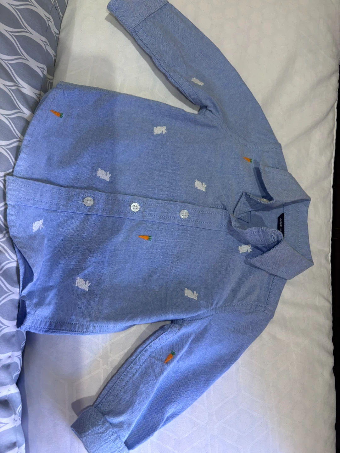 Janie and Jack Blue Bunny and Carrot Embroidered Button-Up Shirt - photo 4