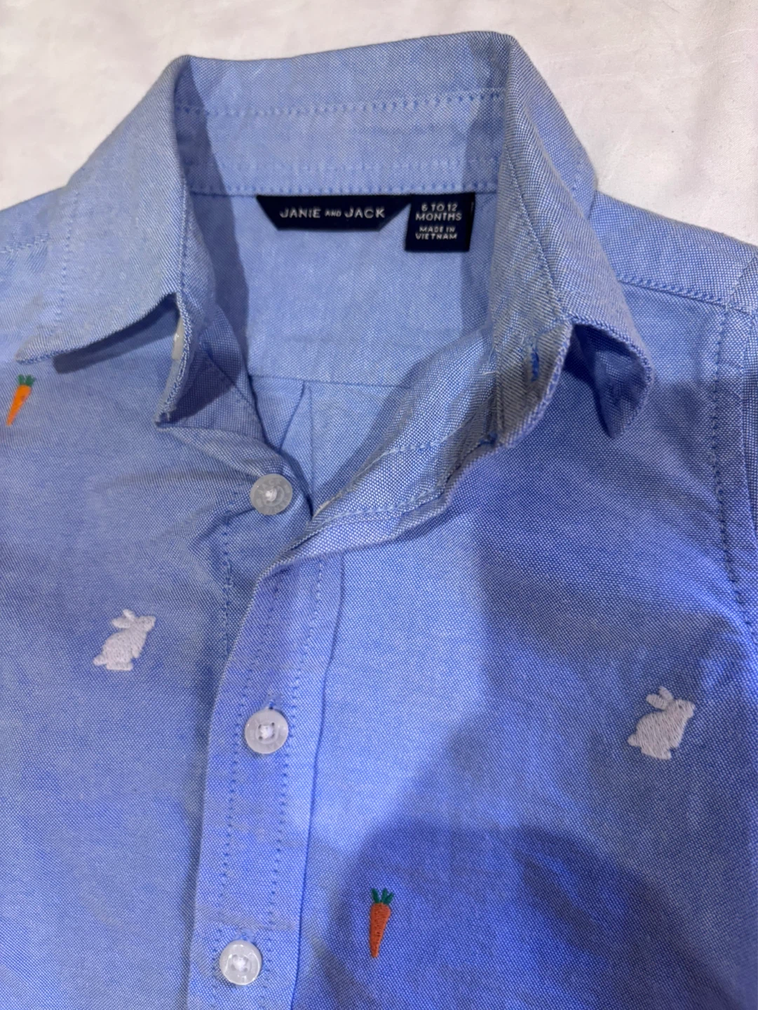 Janie and Jack Blue Bunny and Carrot Embroidered Button-Up Shirt