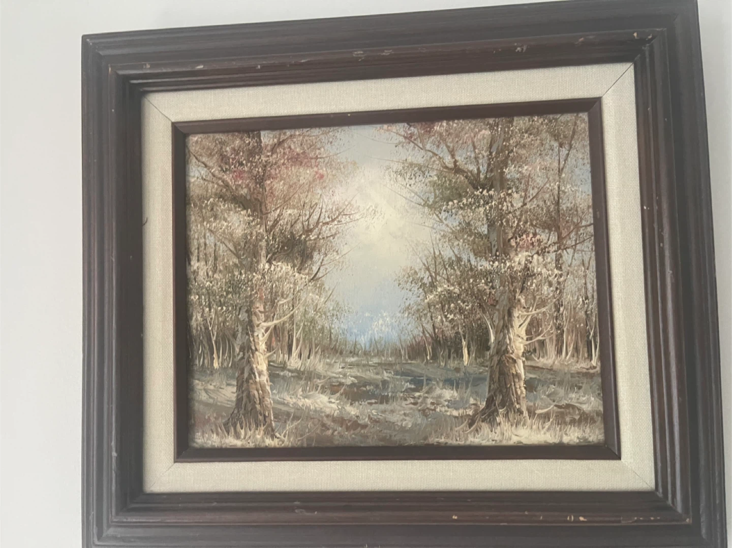 Framed Oil Painting Landscape "Lakeside Cabin" - Signed - photo 4