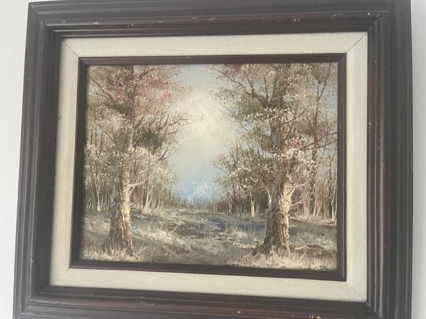 Framed Oil Painting Landscape "Lakeside Cabin" - Signed - photo 2