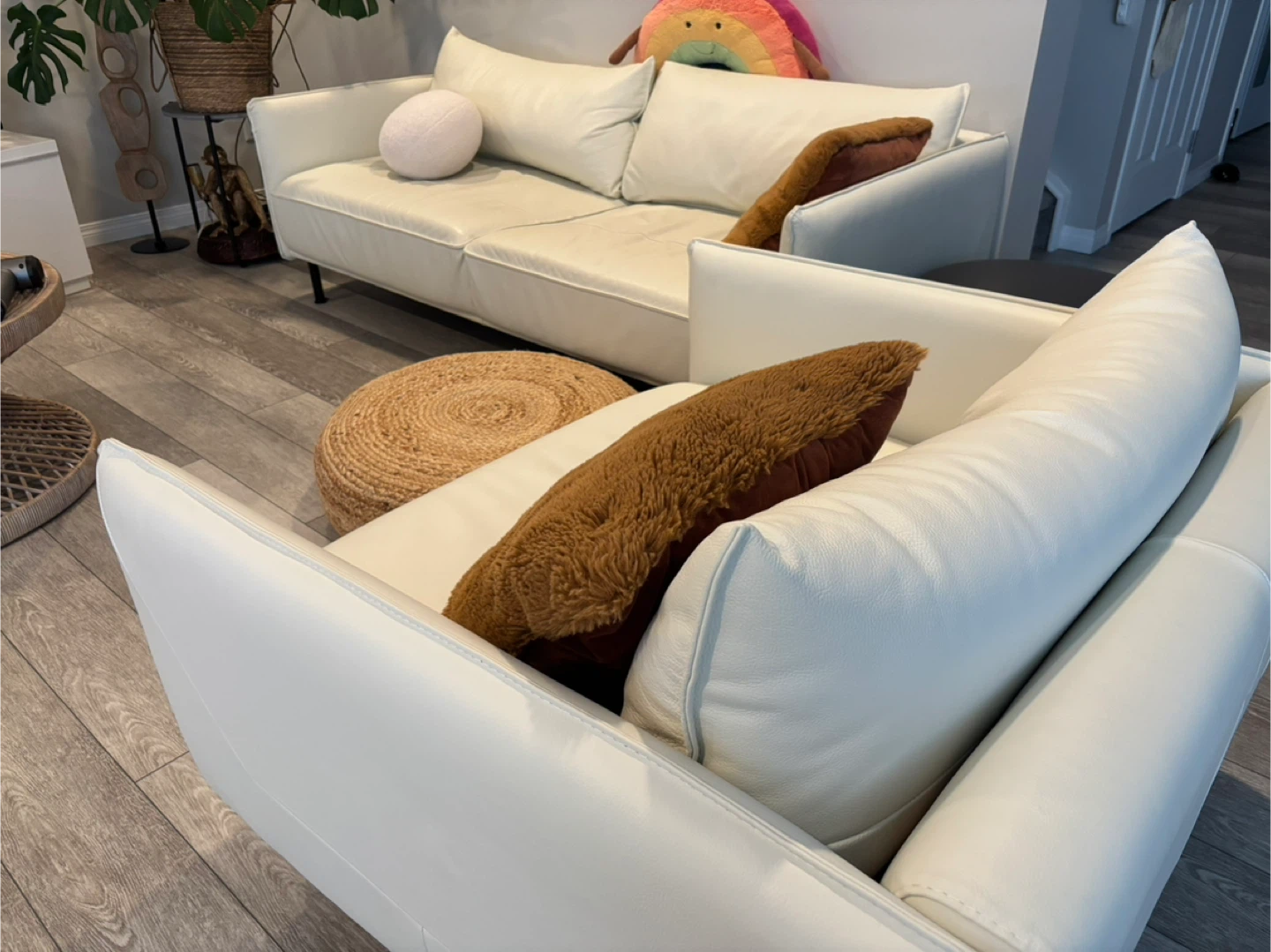 White Leather Couches Set