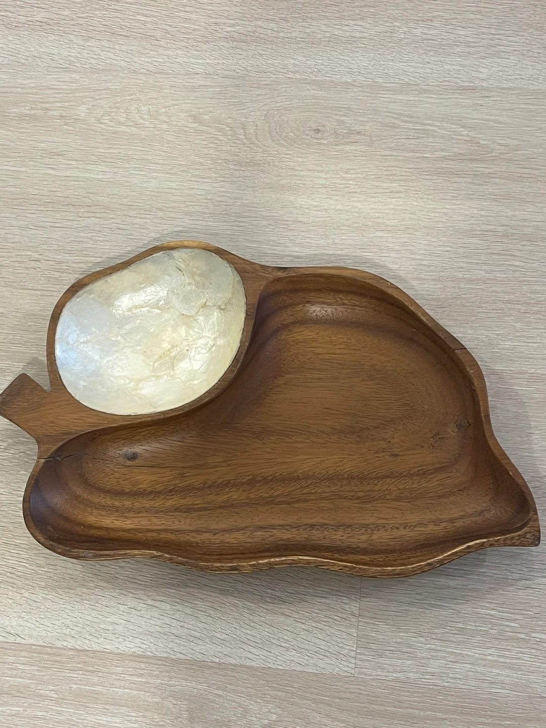 Wooden Leaf Serving Tray with Shell Inlay