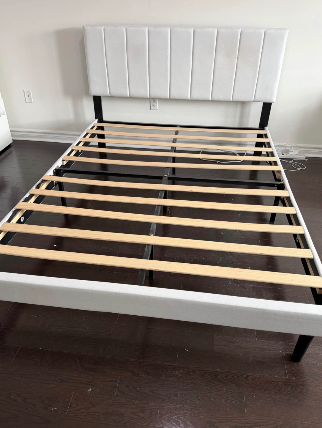 White Upholstered Platform Bed Frame with Headboard