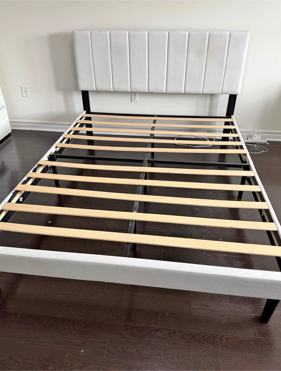 White Upholstered Platform Bed Frame with Headboard - photo 2