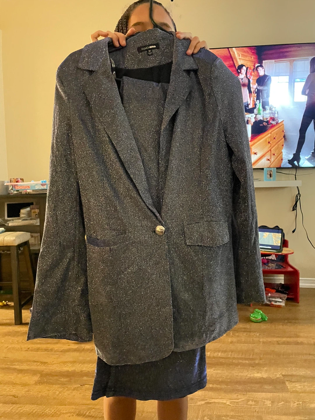 Fashion Nova Sparkly Blazer and Pants Set