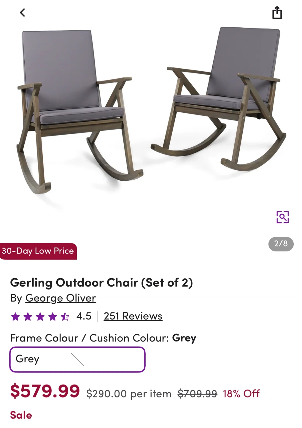 George Oliver Gerling Outdoor Rocking Chairs (Set of 2) - Grey - photo 2