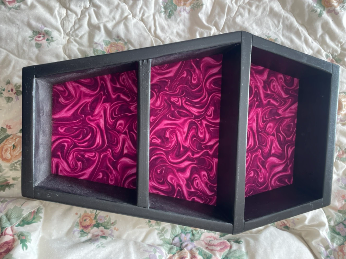 Black 3-Compartment Organizer with Pink Swirl Liner