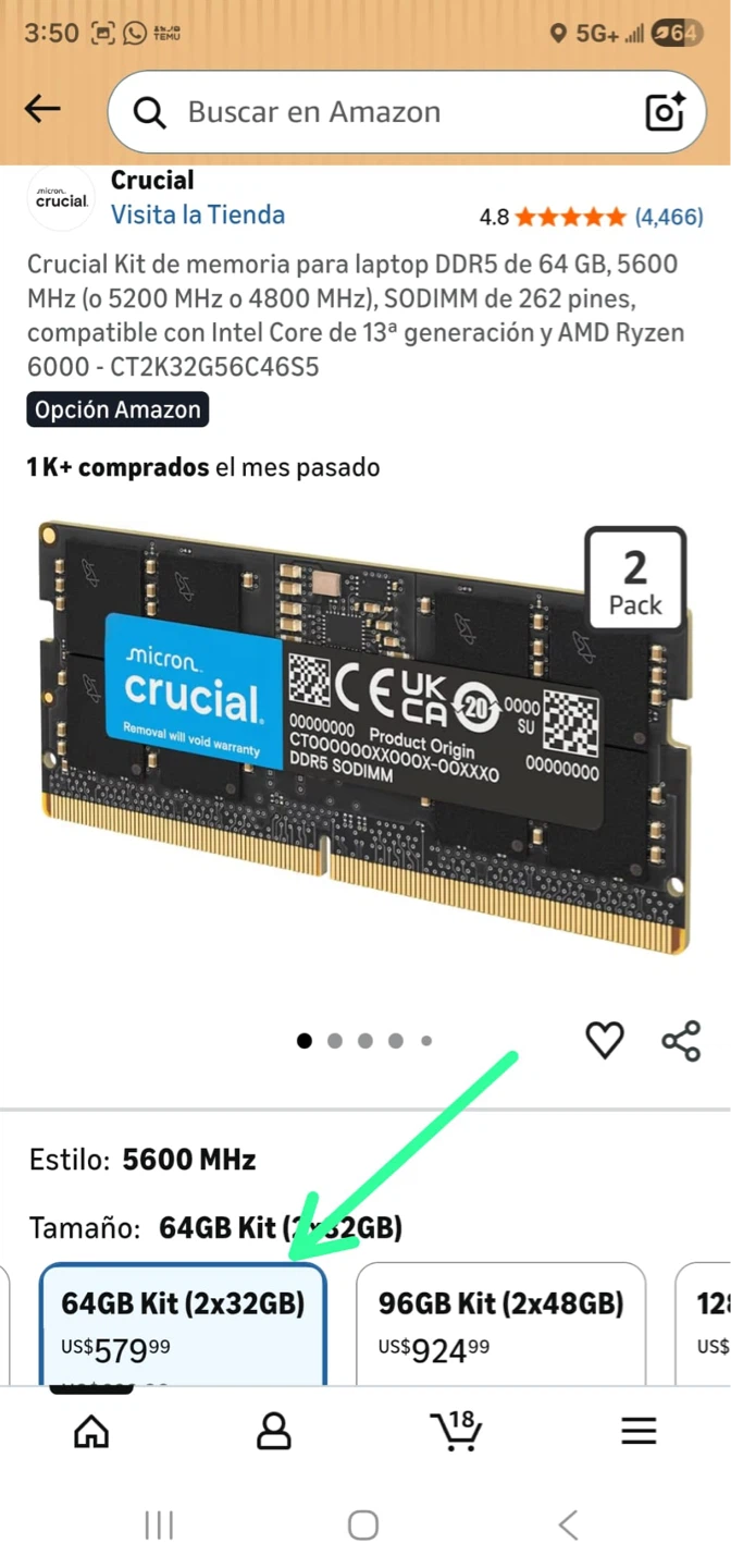 Crucial DDR5 64GB (2 x 32GB) Laptop memory - photo 2