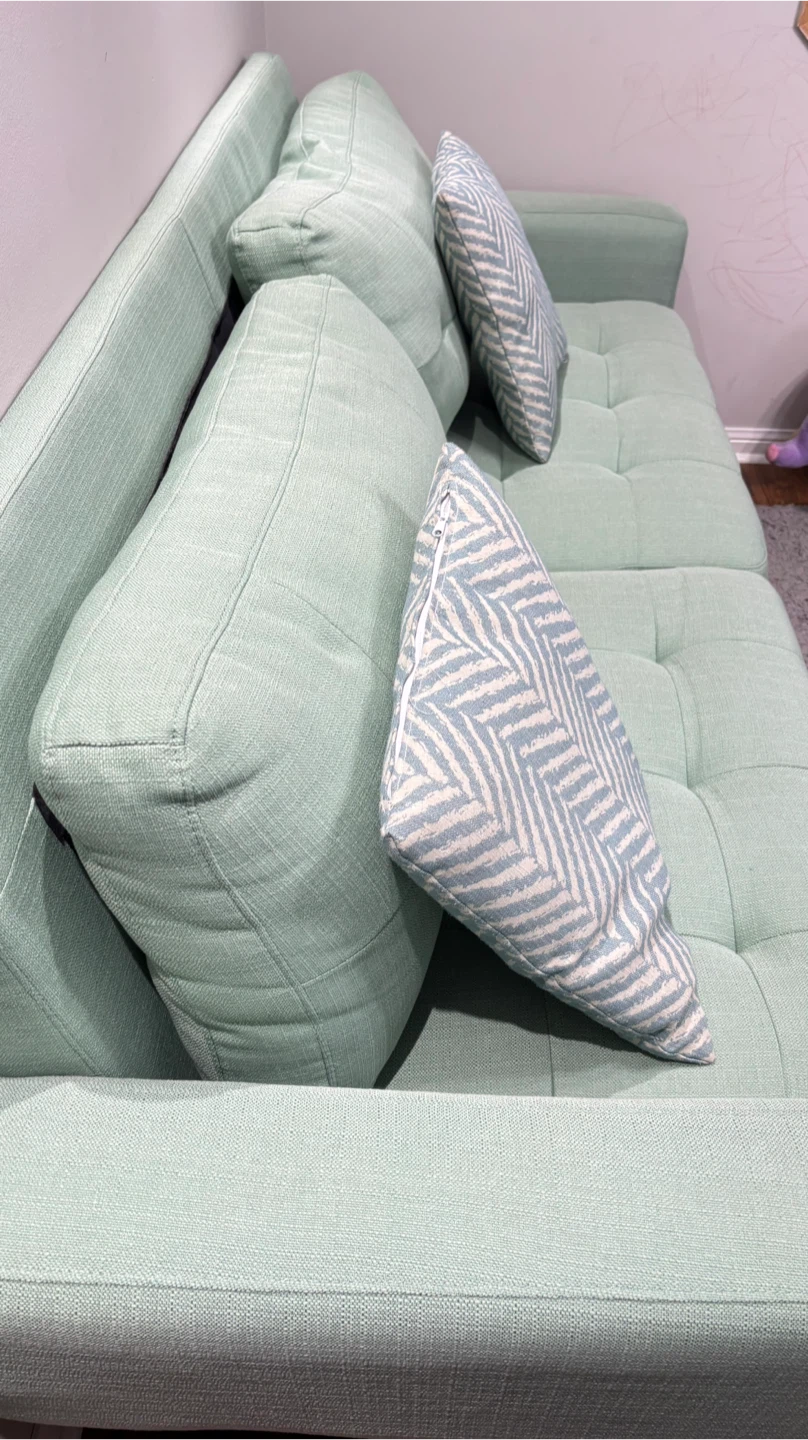 Mint Green Tufted Sofa with Accent Pillows - photo 3