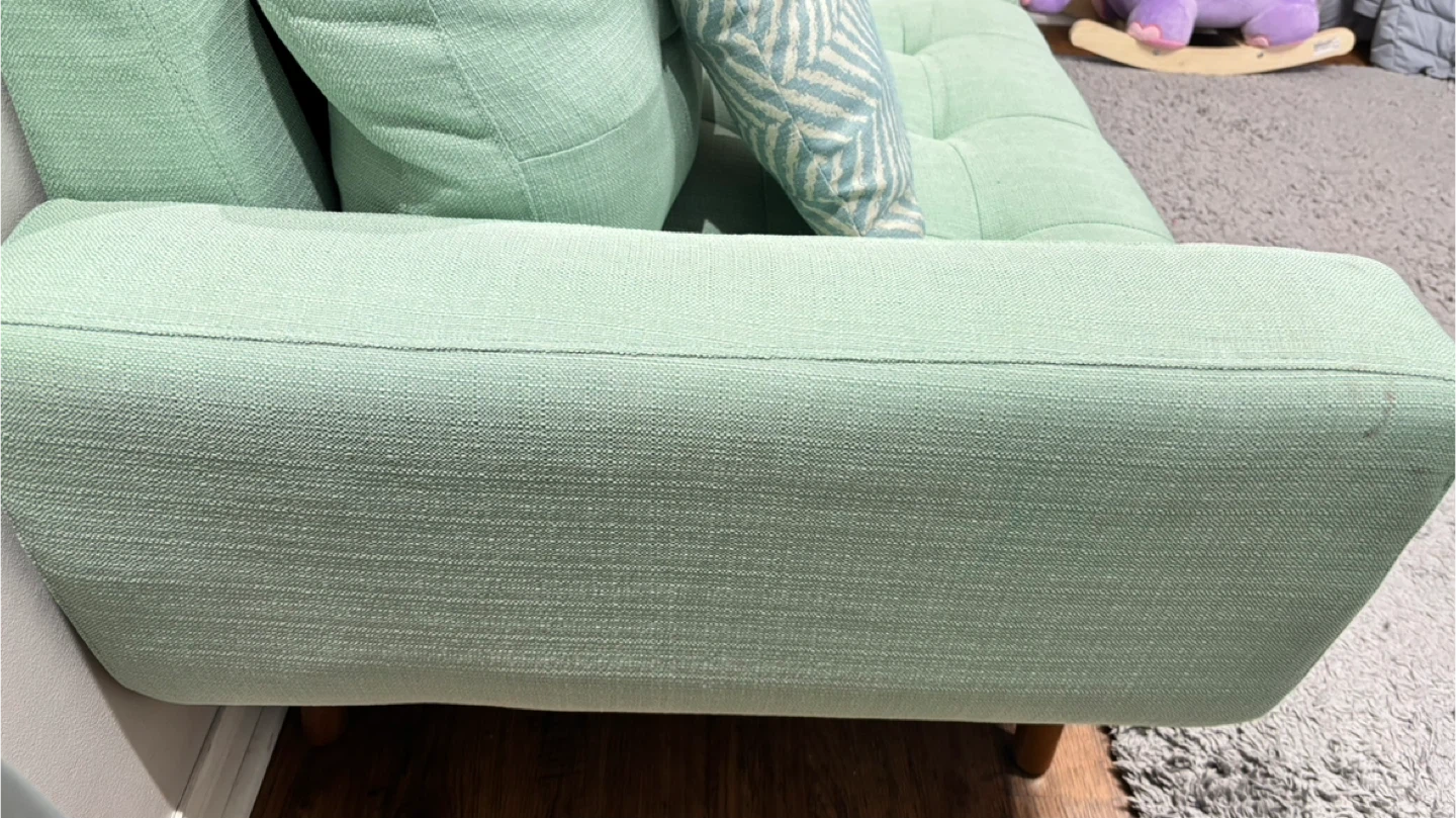 Mint Green Tufted Sofa with Accent Pillows - photo 2