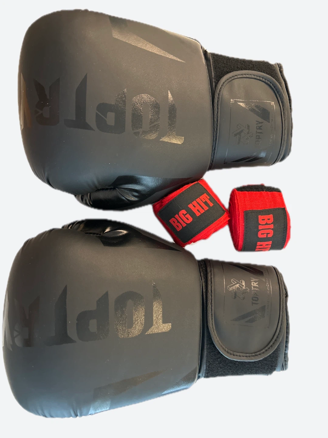 Top King Boxing Gloves with Red Hand Wraps