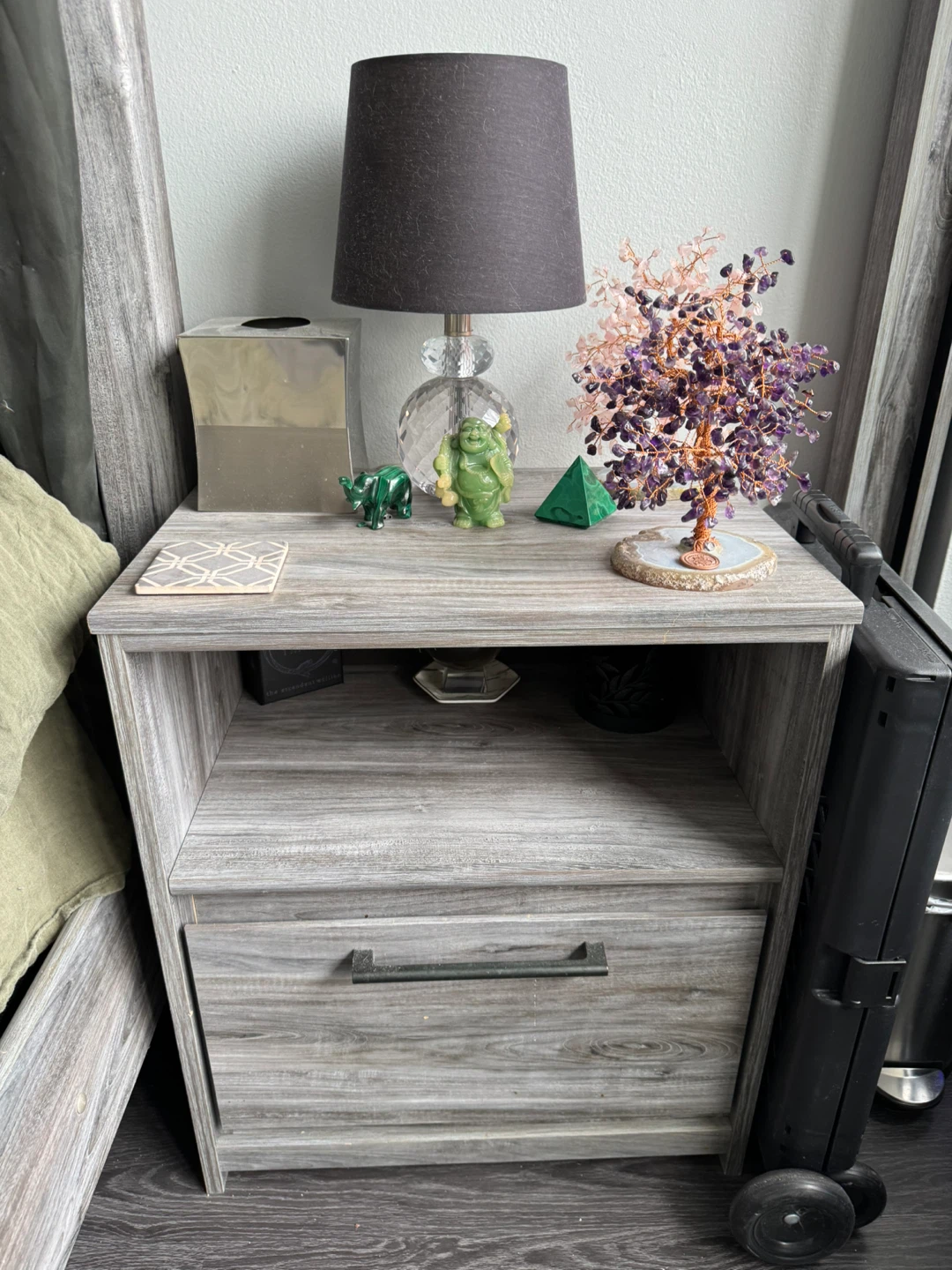 *Two* Grey Wood Grain Nightstands with Drawer