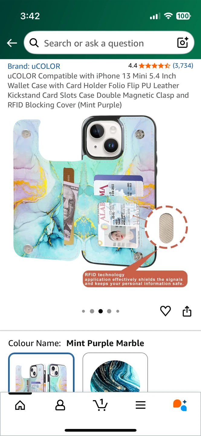 uCOLOR Wallet Case for  13 Mini card Holder - Mint Purple Marble - photo 3