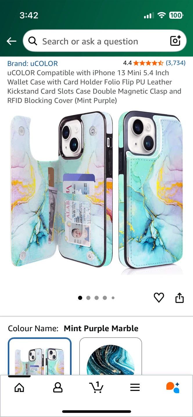 uCOLOR Wallet Case for  13 Mini card Holder - Mint Purple Marble - photo 4
