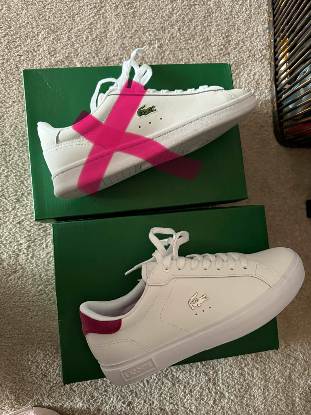 White Lacoste Sneakers with Burgundy Accent