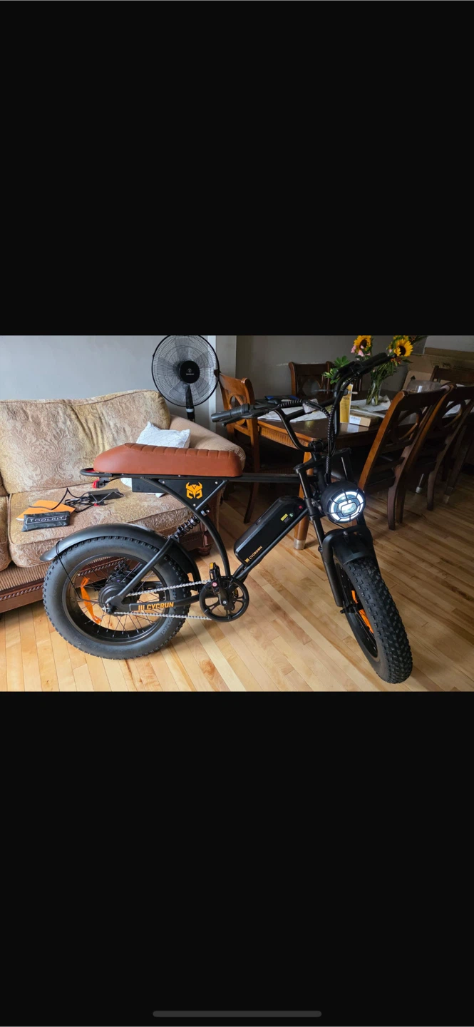 Black Electric Fat Bike with Brown Seat