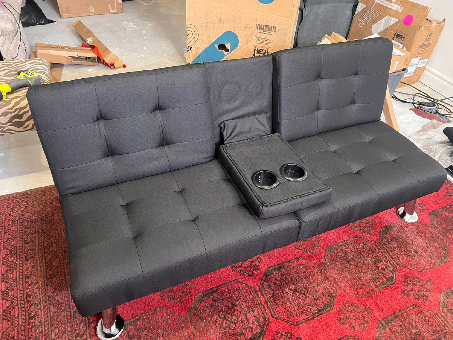 Black Futon Sofa with Cup Holders - photo 3