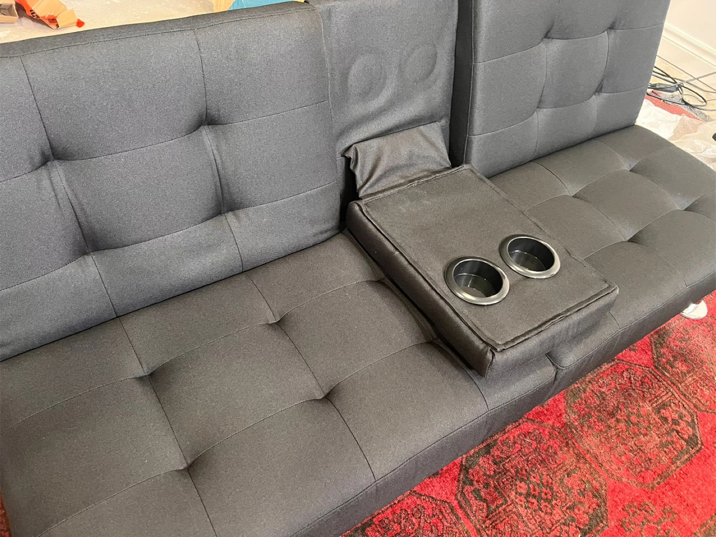 Black Futon Sofa with Cup Holders - photo 2