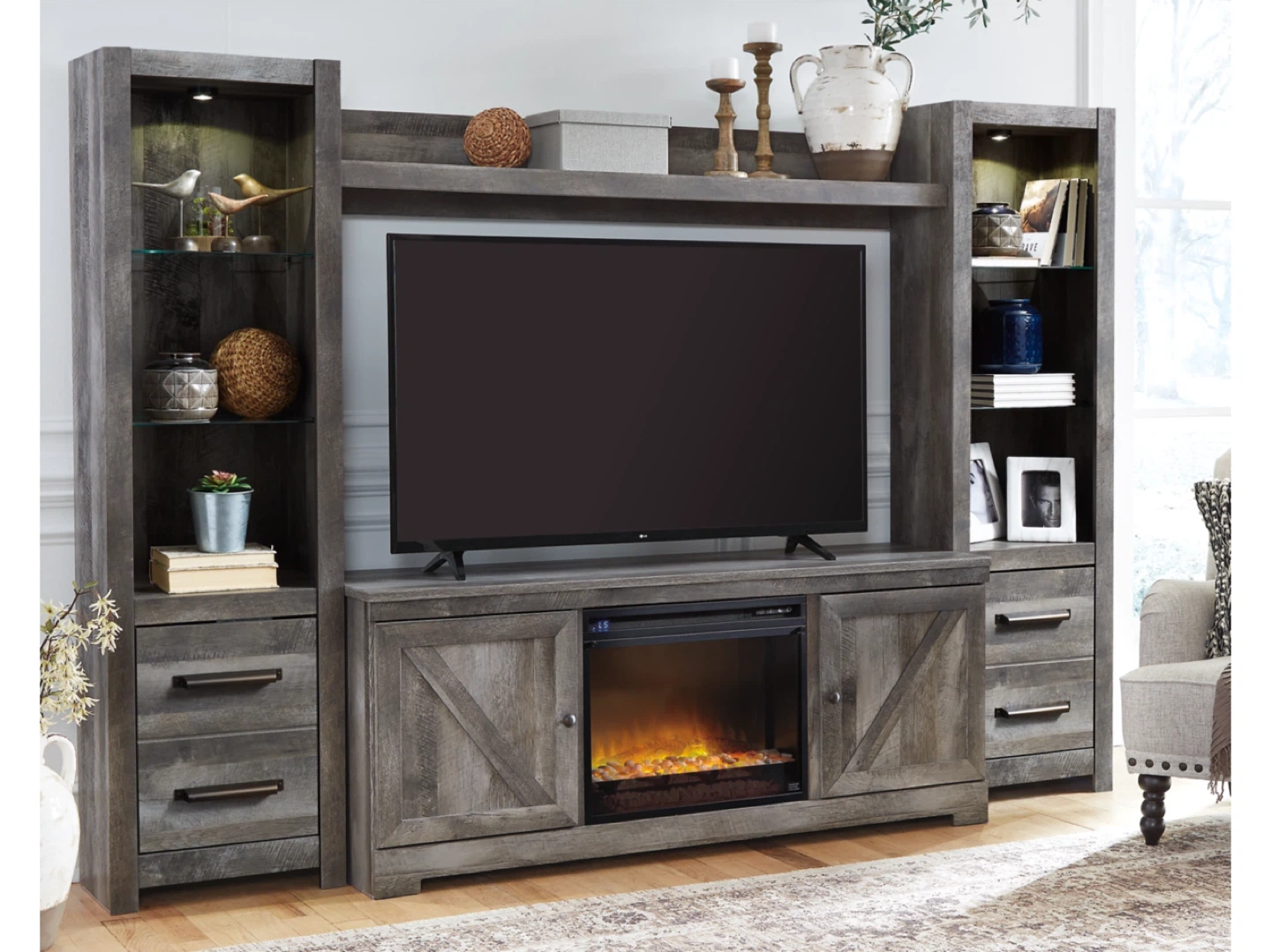 Farmhouse Style TV Stand with Fireplace - photo 2